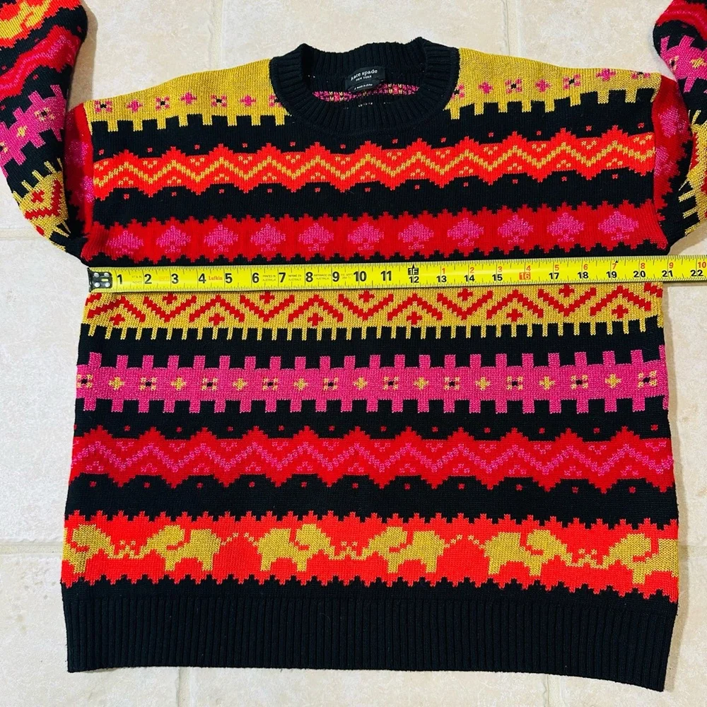 kate spade sweater S elephants hearts bright colors long sleeve wool blend 90’s